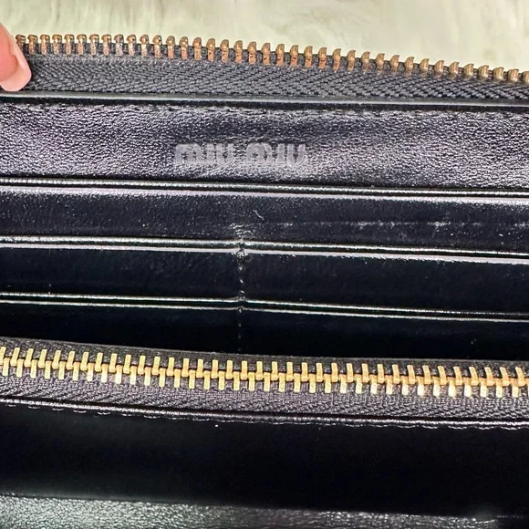 Authentic Miu Miu by Prada leather Black Croc Embossed Zip Around Wallet vintage